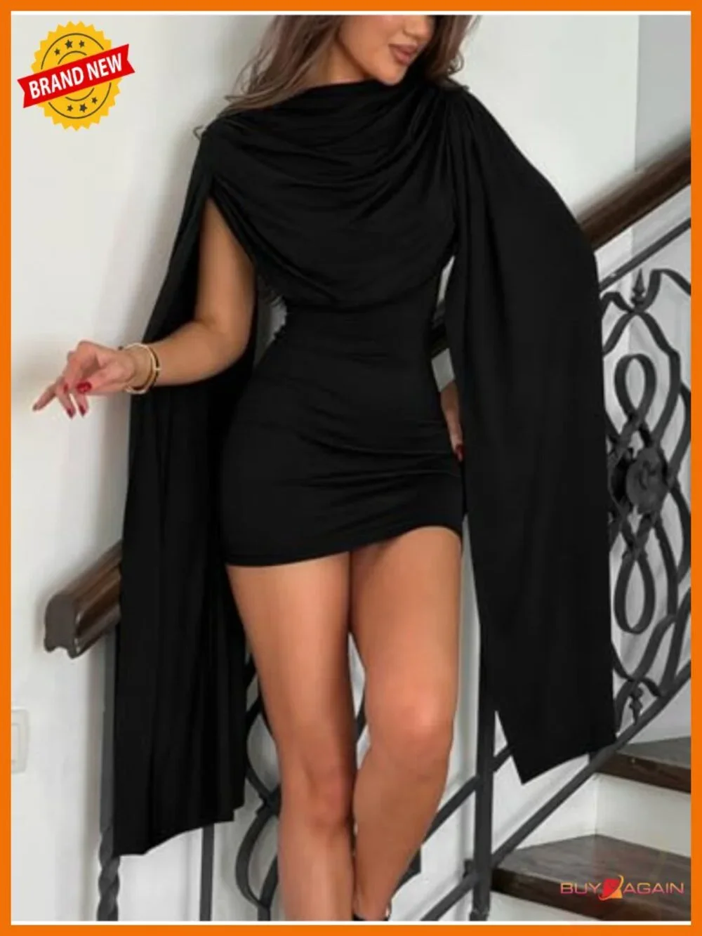 Sexy Bodycon Mini Dress Cowl Neck Cape Sleeve Club Party Cocktail